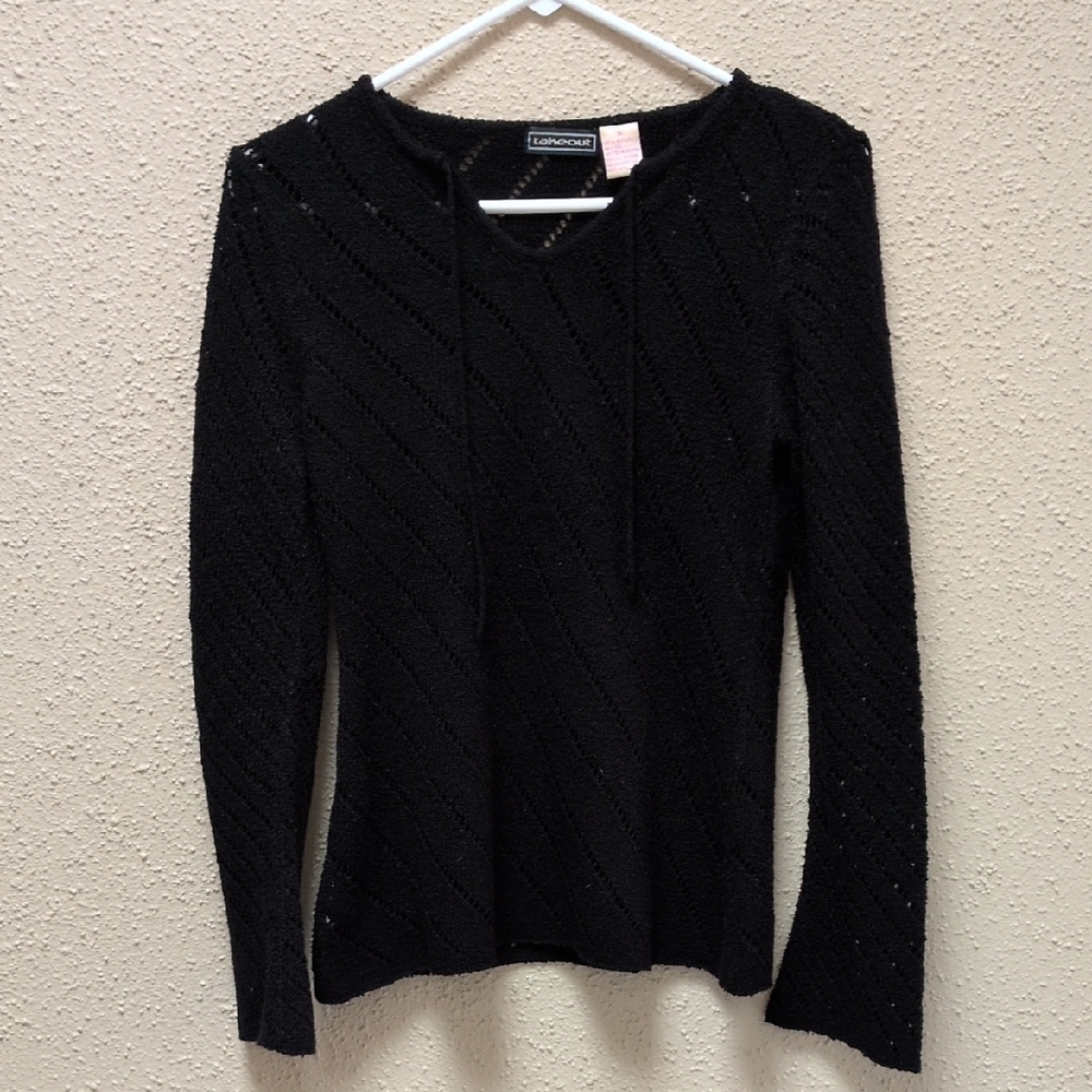 Takeout Black Textured Crew Neck Sweater